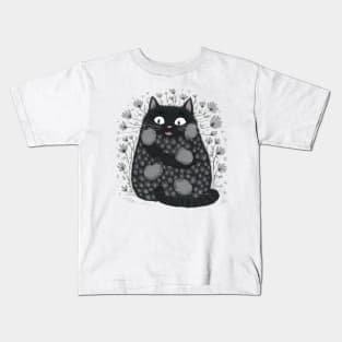 A black fat cat with flowers Kids T-Shirt